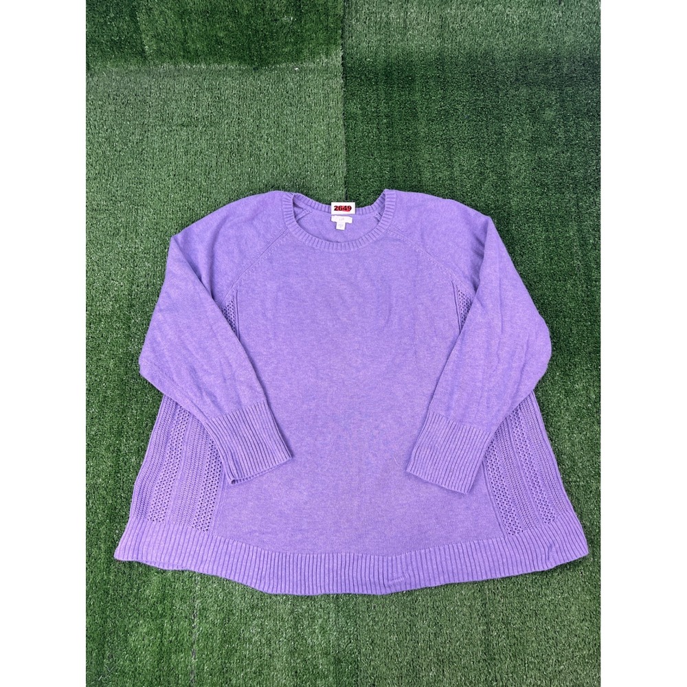 J. Jill Purple Pointelle Side Panel Raglan Sleeve Knit Sweater Womens 2X